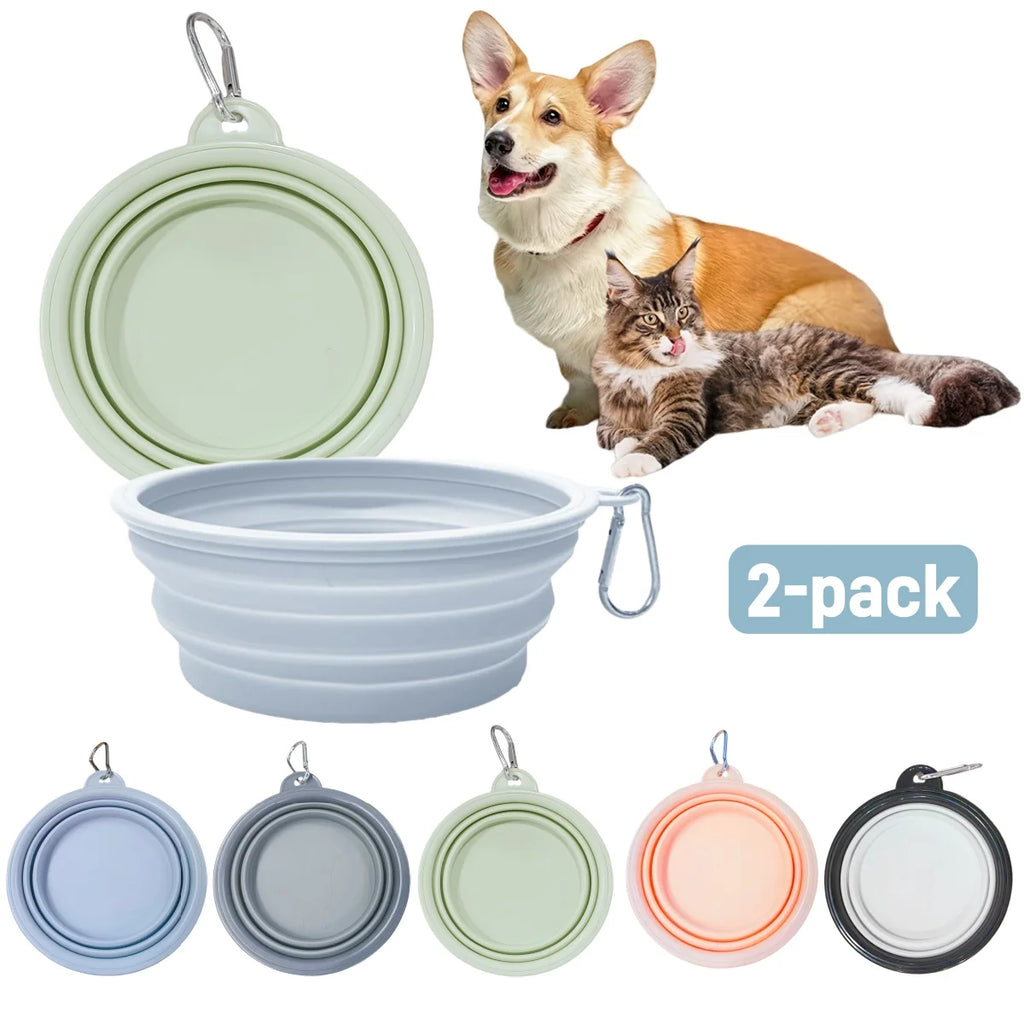 Portable 2Pcs Collapsible Pet Silicone Dog Food Water Bowl